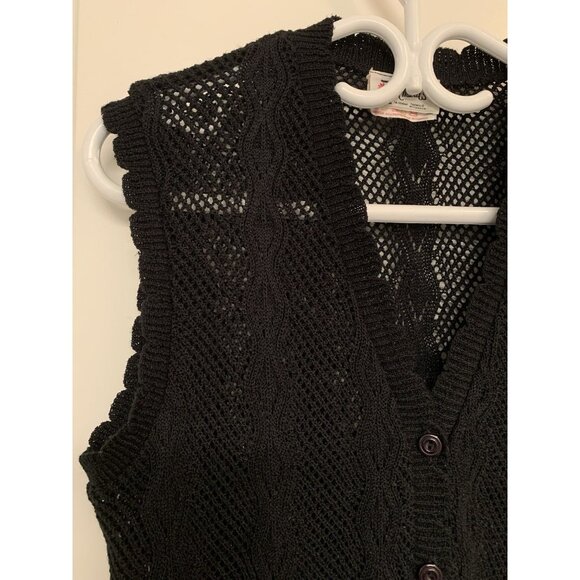 Vintage Black Crochet Lace Button-Front Vest S/M Dark Cottagecore Fairy Boho - Picture 3 of 8